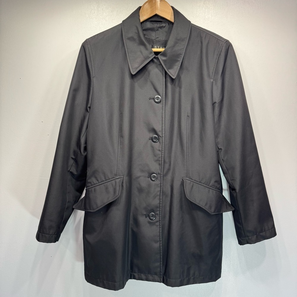 Fleet Street Black Mid Weight Thigh Length Button Front Water Resistant Jacket